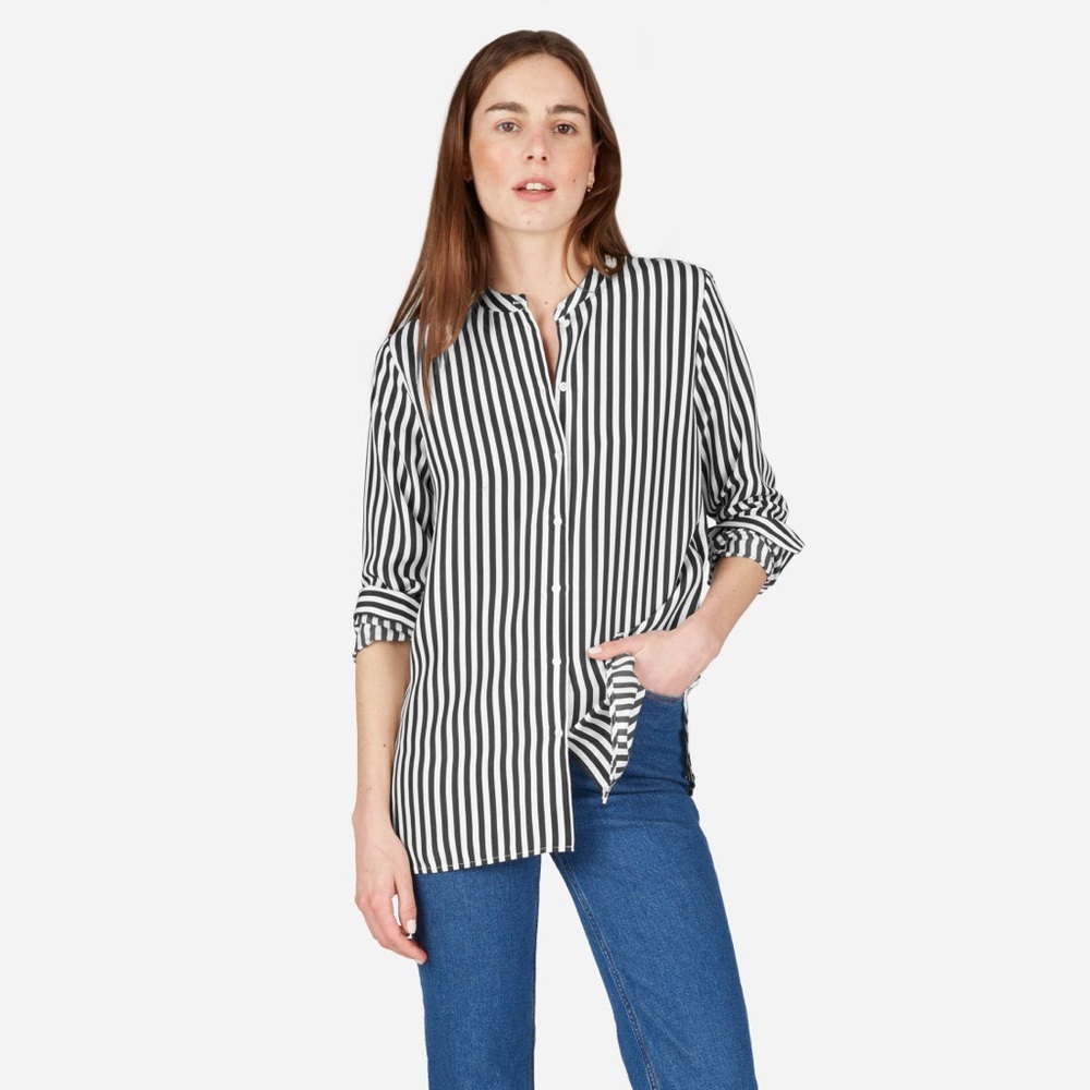 Everlane relaxed fit collarless silk blouse